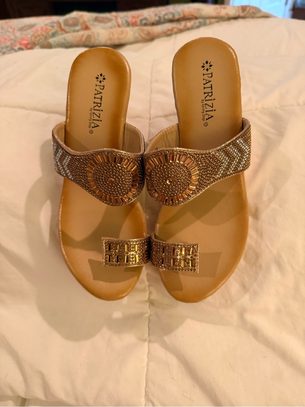 Patrizia Gold Beaded Wedge Slide Sandals